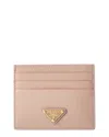 Prada Triangle Logo Leather Card Case In Beige