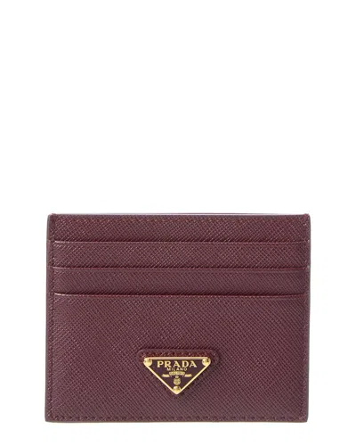 Prada Logo Saffiano Leather Card Case In Red