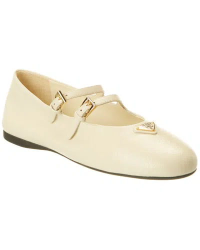 Prada Logo Saffiano Leather Flat