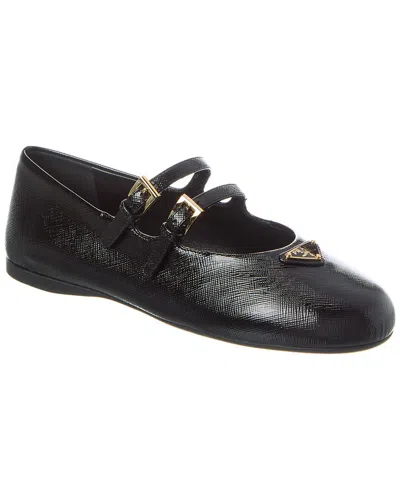 Prada Leather Ballerina Shoes In Black