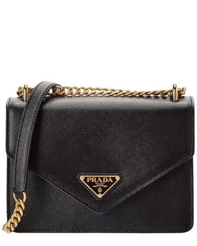 Prada Logo Saffiano Leather Shoulder Bag In Black