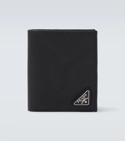 Prada Logo Saffiano Leather Wallet In Black