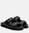 Prada Flat Sole Open Toe Leather Sandals In Black