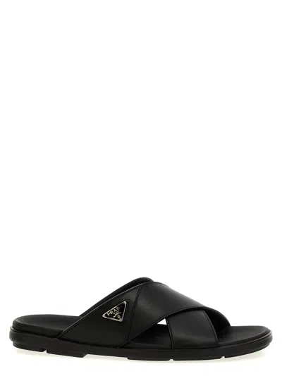 Prada Logo Sandals In Black