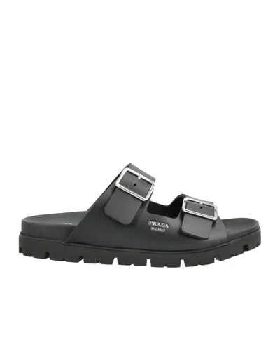 Prada Logo Sandals In Blue