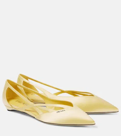 Prada Cutout Leather Ballet Flats In Yellow