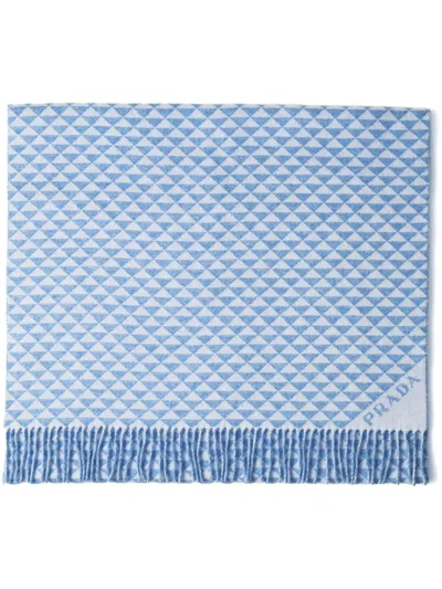 Prada Logo Scarf In F0f2a Avio Bianco