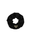 Prada Gathered Black Scrunchie With Triangular Logo Patch In Black