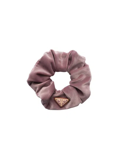 Prada Triangle-logo Velvet Scrunchie In Confetti Pink