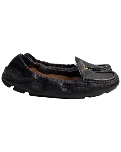 Prada Logo Scrunch Leather Loafer In Black