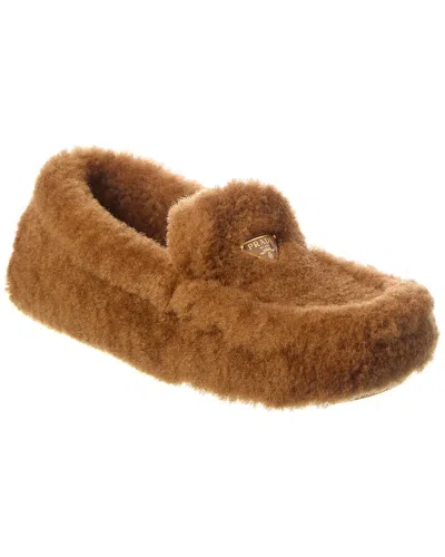 Prada Caramel Coloured Sheepskin Driver Loafer In Brown