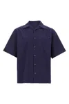 Prada Lapel Short-sleeved Shirt In Blue