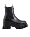 Prada Monolith Brushed Leather Chelsea Boots In Black