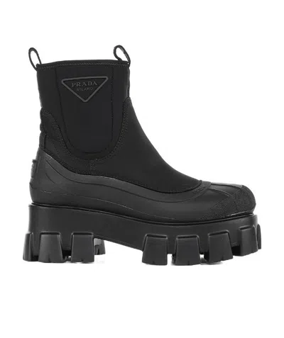 Prada Logo Short Boots In Black
