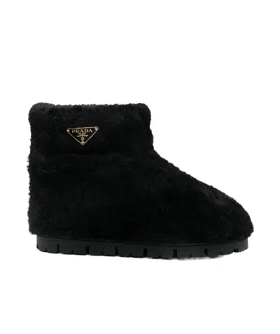 Prada Logo Short Boots In Black