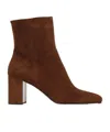 Prada 85 Triangle Logo Suede Ankle Boots In Brown