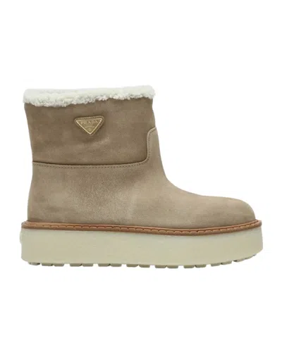 Prada Logo Short Boots In Brown