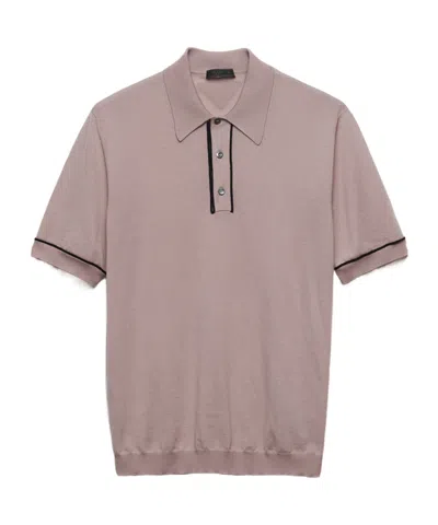 Prada Logo Short-sleeved Freshly Cut Wool Polo Shirt In Nude