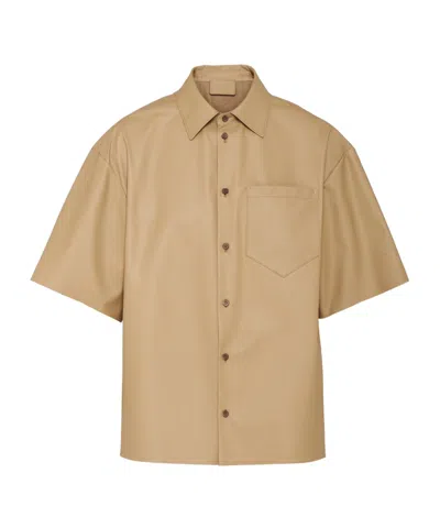PRADA PRADA BUTTONED SHORT-SLEEVED LEATHER SHIRT