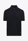 Prada Dark Blue Silk Polo Shirt In Navy