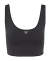Prada Womens Black Triangle-logo Scoop-neck Cropped Stretch-jersey Top In Black