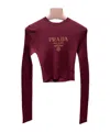 Prada Intarsia-knitted Logo Silk Top In Brown