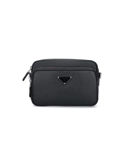 Prada Logo Shoulder Bag In Black