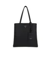 Prada Large Leather Tote Bag In Black