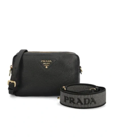 Prada Nylon Camera Bag With Leather Detailing In Black