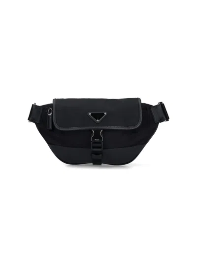 Prada Logo Shoulder Bag In Black  