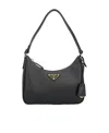 Prada Logo Mini Saffiano Leather Shoulder Bag In Black