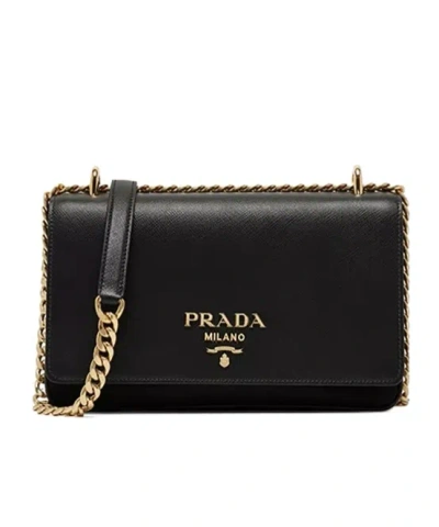 Prada Logo Shoulder Bag In Black