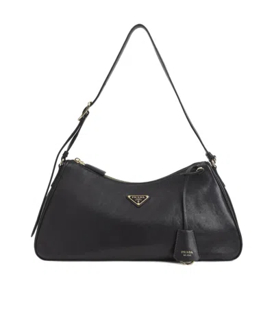 PRADA LOGO-PLAQUE CALF LEATHER SHOULDER BAG