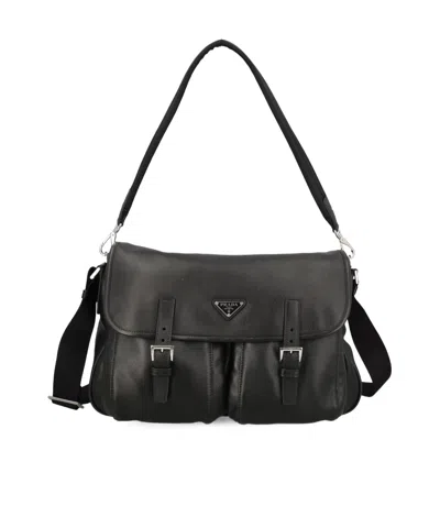 Prada Logo Shoulder Bag In Black