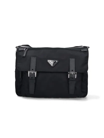 Prada Logo Shoulder Bag In Black  