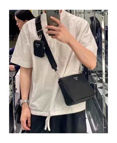 Prada Logo Shoulder Bag In Black