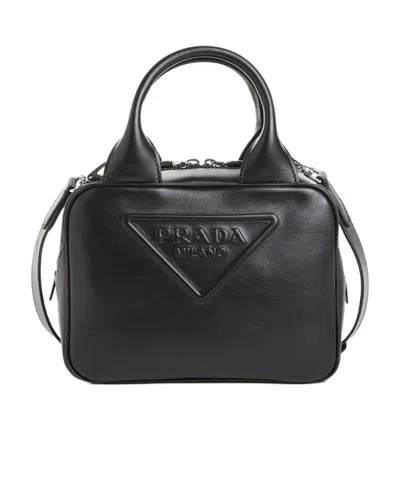 Prada Logo Shoulder Bag In Black