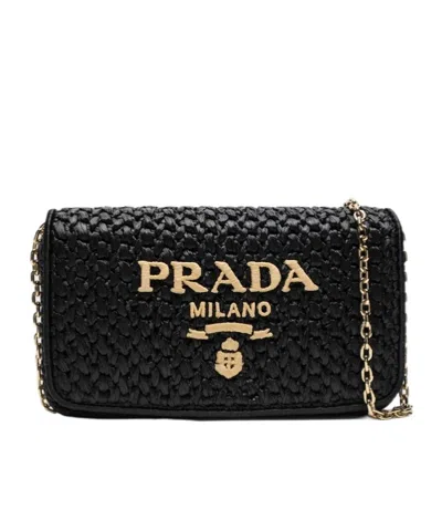 PRADA PRADA LOGO-EMBROIDERED CHAIN-LINKED CROCHET SHOULDER BAG