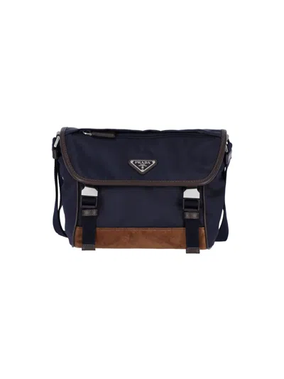 Prada Logo Shoulder Bag In Blue