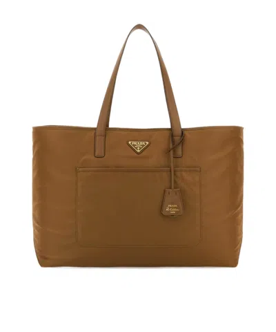 Prada Logo Shoulder Bag In Brown