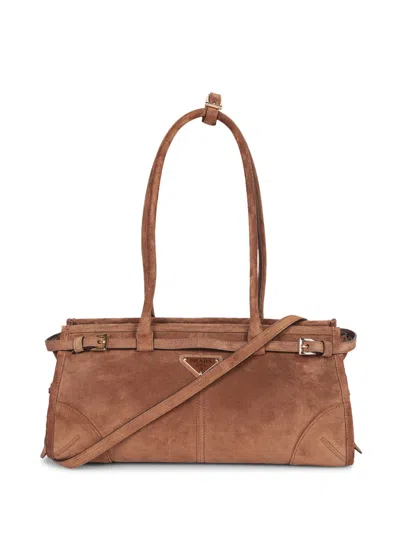 Prada Logo Shoulder Bag In Brown