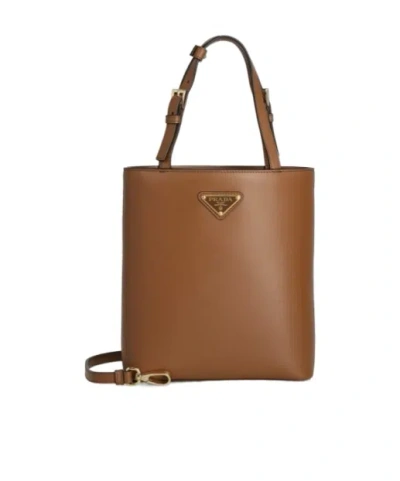 Prada Logo Shoulder Bag In Brown