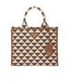 Prada Small Symbole Embroidered Fabric Handbag In Brown