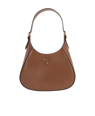 Prada Logo Plaque Shoulder Bag In Brown