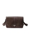 Prada Mens Grey Branded-plaque Patent-leather Shoulder Bag In Cork Beige