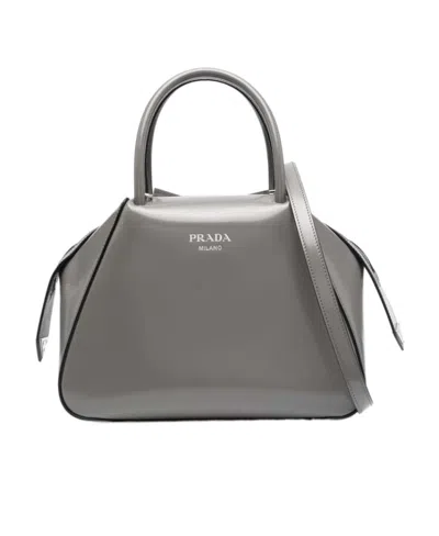 Prada Logo Shoulder Bag In Gray