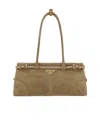 Prada Suede Shoulder Bag Rectangular Shape Buckle In Neutral