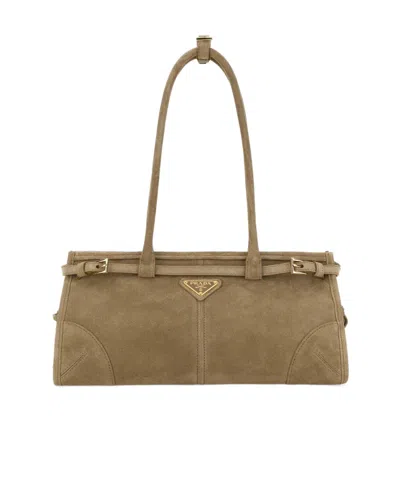 Prada Logo Shoulder Bag In Neutral