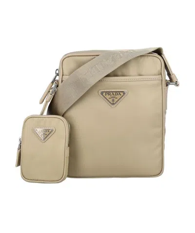 Prada Logo Shoulder Bag In Nude