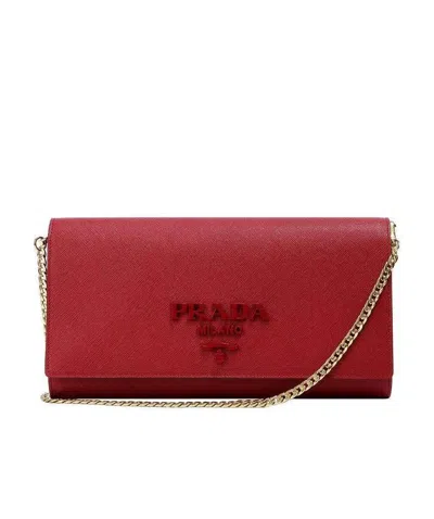 Prada Logo Shoulder Bag In Red